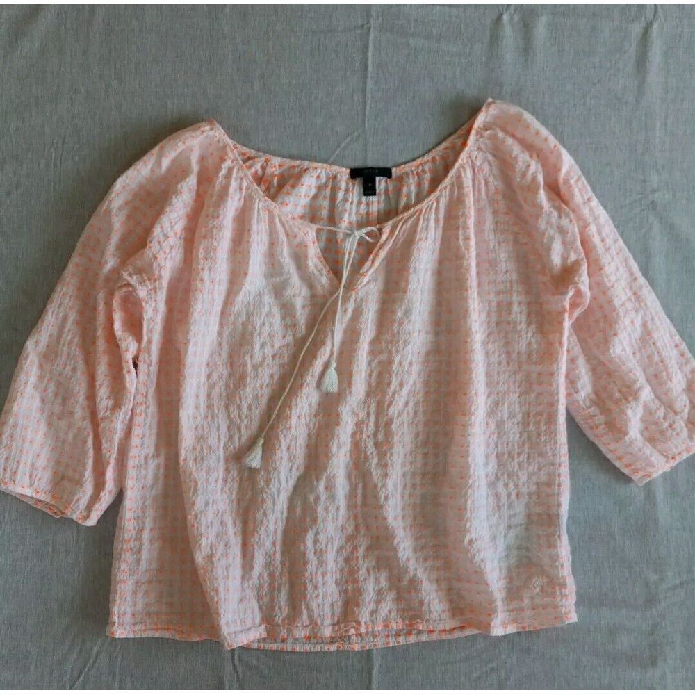 J‎ CREW Women's Medium Drawstring Wrinkled Western Shirt Polka-dot Blouse